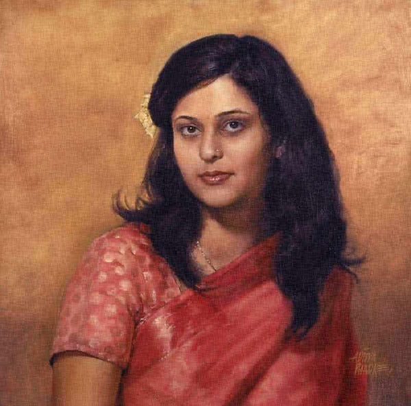 Figurative oil painting titled 'Girl In A Sari Large', 15x15 inches, by artist Aditya Phadke on Canvas