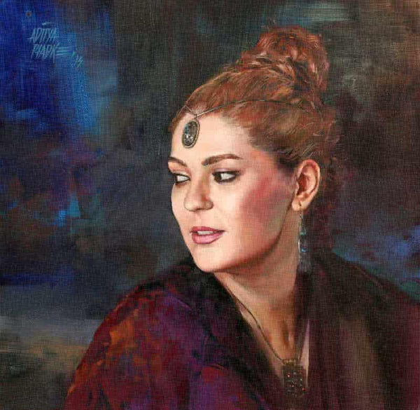 Figurative oil painting titled 'Girl Large', 15x15 inches, by artist Aditya Phadke on Canvas