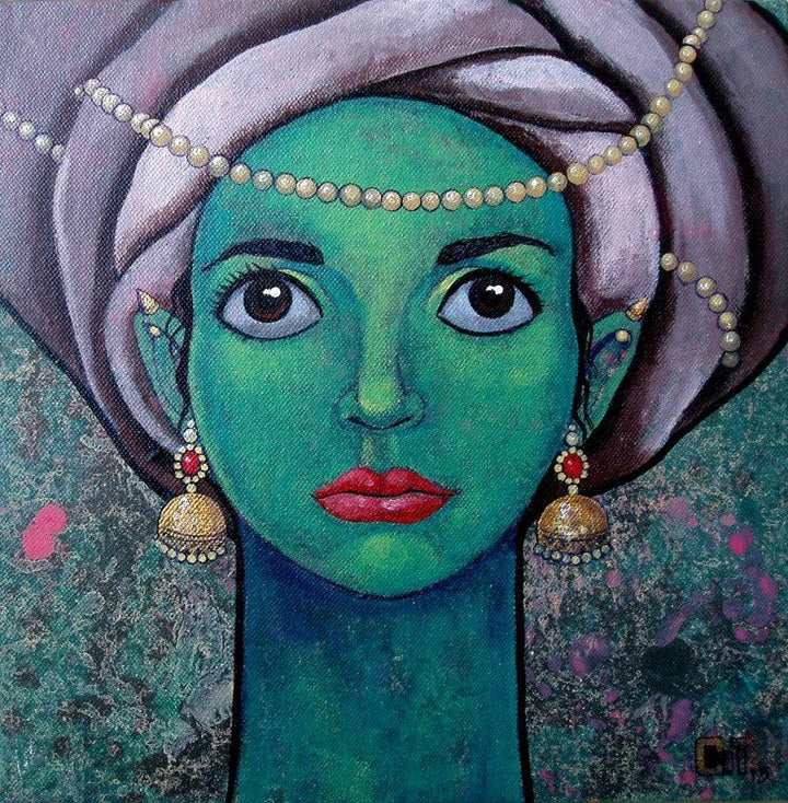 Figurative acrylic painting titled 'Girl with beautiful eyes', 10x10 inches, by artist Suruchi Jamkar on Canvas