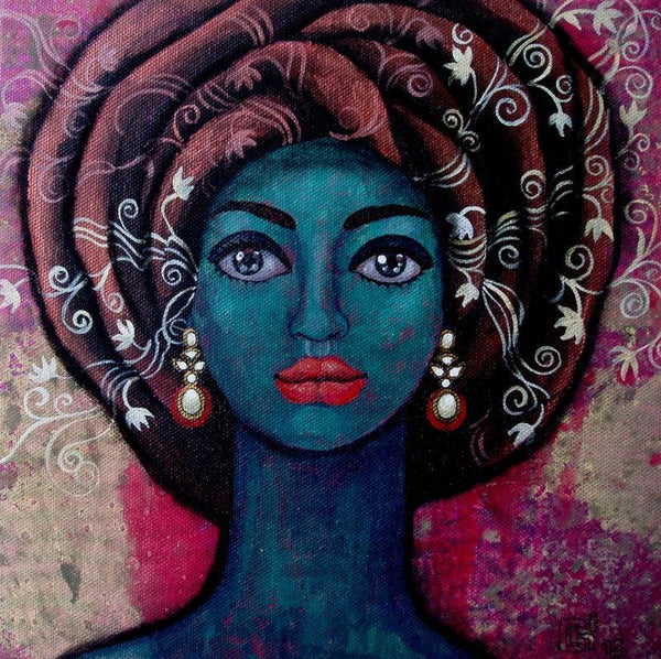 Figurative acrylic painting titled 'Girl With Beautiful Thoughts', 10x10 inches, by artist Suruchi Jamkar on Canvas