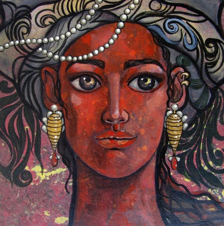 Portrait acrylic painting titled 'Girl With Bright Eyes 2', 10x10 inches, by artist Suruchi Jamkar on Canvas