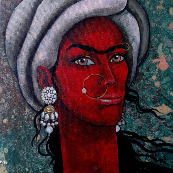 Figurative acrylic painting titled 'Girl With Bright Eyes', 10x10 inches, by artist Suruchi Jamkar on Canvas