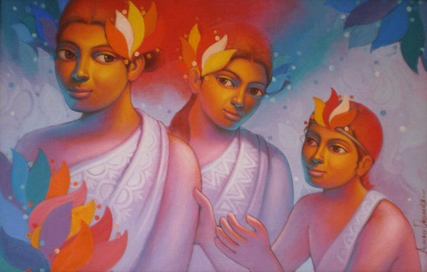 Figurative acrylic painting titled 'Girls 1', 20x32 inches, by artist Avinash Deshmukh on Canvas