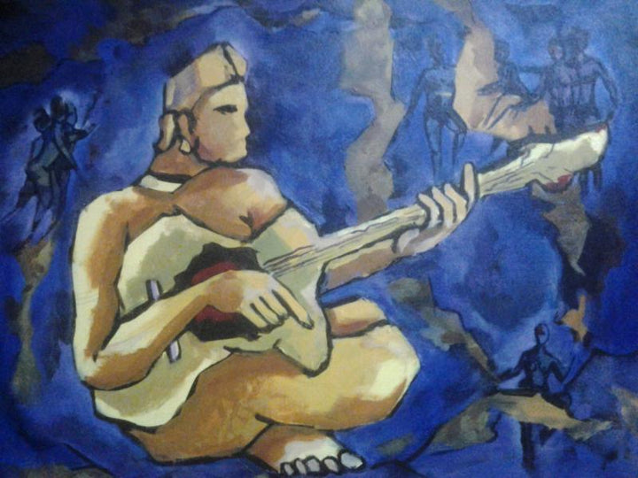 Music acrylic painting titled 'Gittar player', 26x1x20 inches, by artist Chaitan Bhosale on canvas