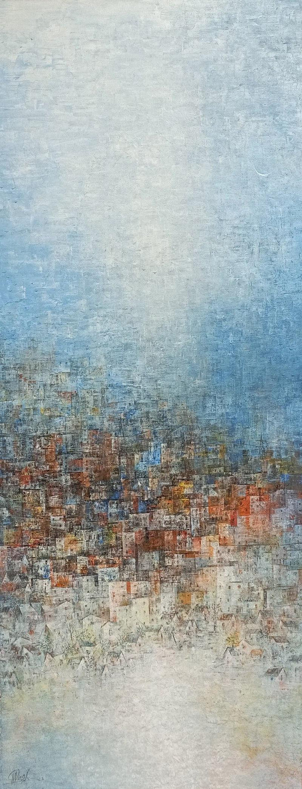 Cityscape acrylic painting titled 'Glimpse Of Morning 1', 60x24 inches, by artist M Singh on Canvas