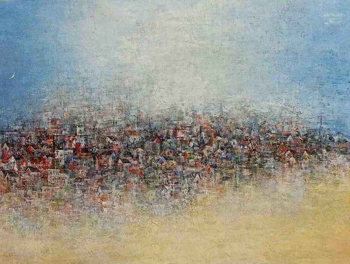 Cityscape acrylic painting titled 'Glimpse Of Morning 2', 24x32 inches, by artist M Singh on Canvas