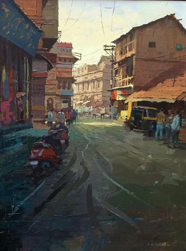 Cityscape acrylic painting titled 'Glory Of Light', 48x36 inches, by artist Suresh Jangid on Canvas