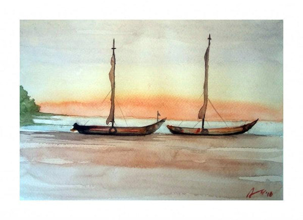 Cityscape watercolor painting titled 'Goa', 7x11 inches, by artist Arunava Ray on Paper