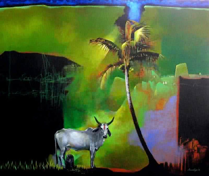 Animals acrylic painting titled 'God Story', 30x36 inches, by artist Pradip Sengupta on canvas