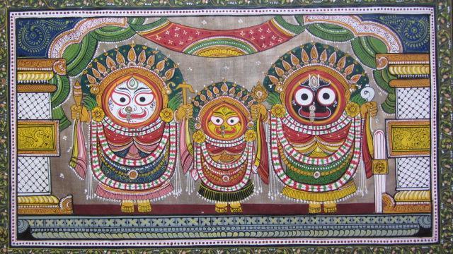 Folk Art fabric painting titled 'God Tasar Cloth Painting I', 12x26 inches, by artist Pradeep Swain on Cloth