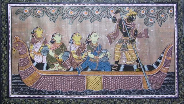 Folk Art fabric painting titled 'God Tasar Cloth Painting Ii', 12x26 inches, by artist Pradeep Swain on Cloth