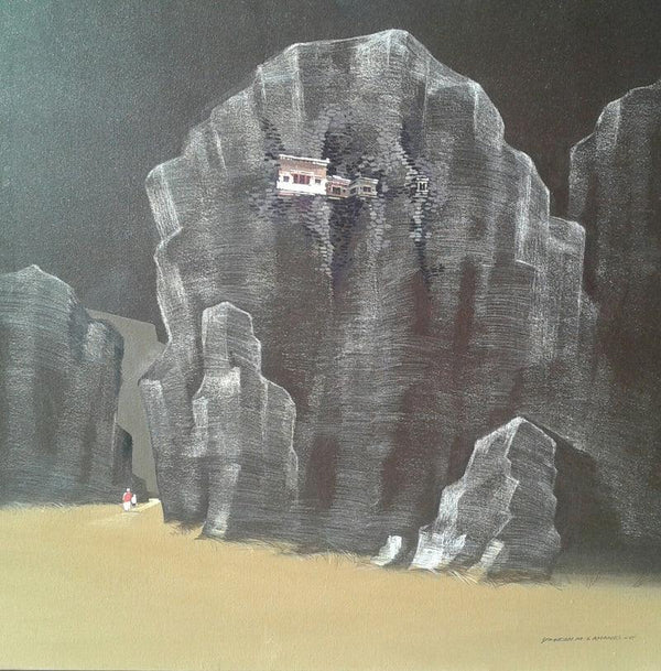 Landscape acrylic painting titled 'God Visit 2', 36x36 inches, by artist Yogesh Lahane on Canvas