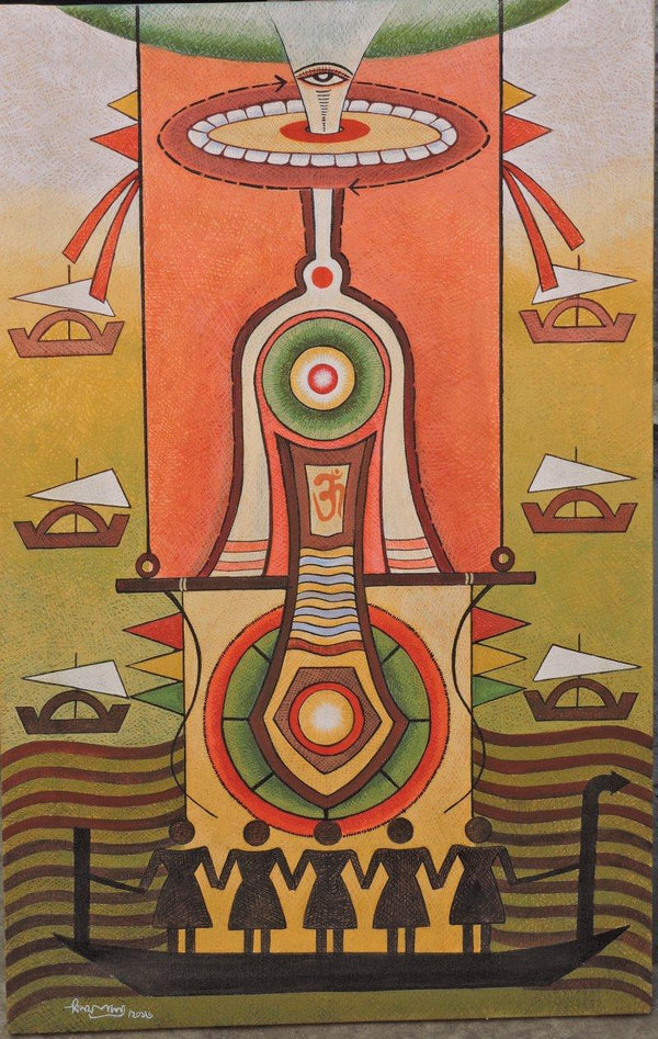 Religious acrylic painting titled 'God1', 48x30 inches, by artist Binay Polley on Canvas