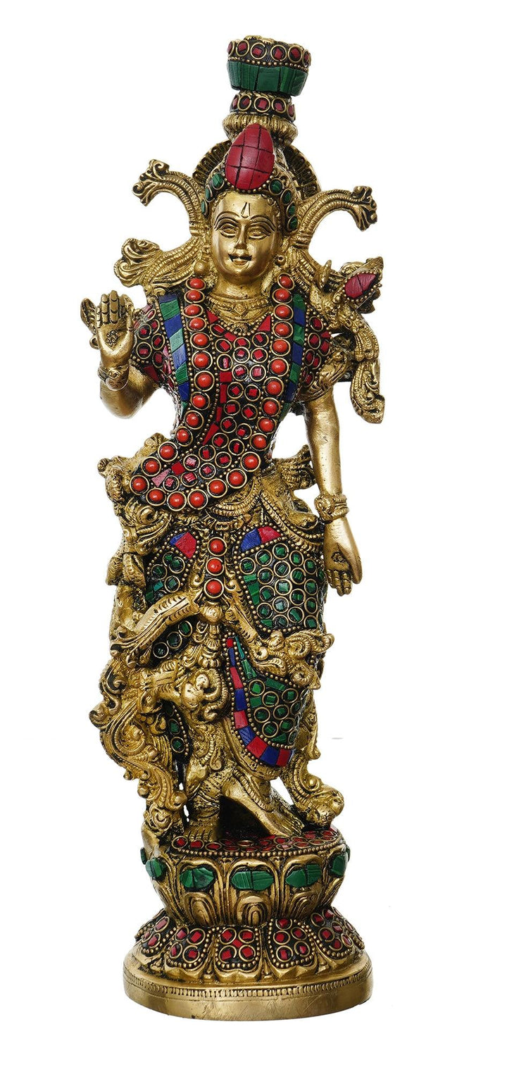 Religious handicraft titled 'Goddess Radha', 14x4x3 inches, by artist Brass Handicrafts on Brass