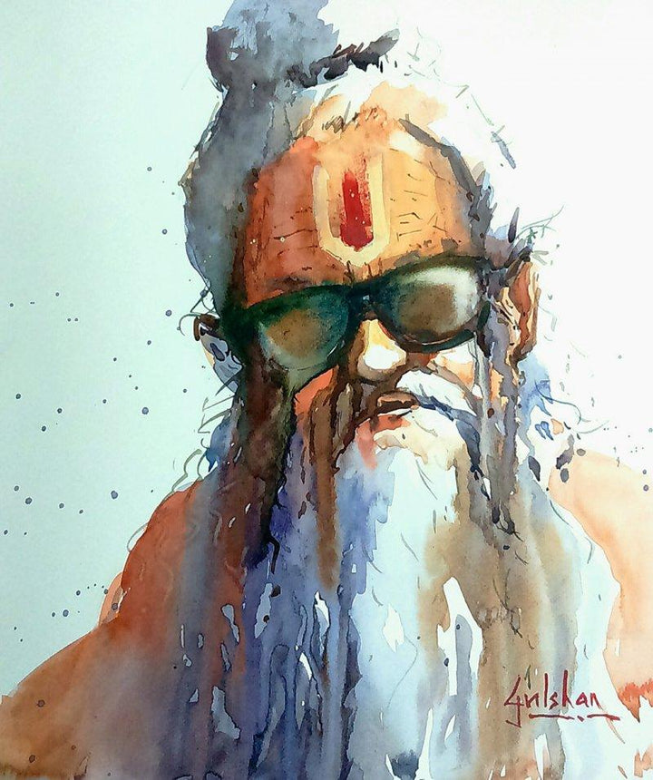 Figurative watercolor painting titled 'Going With The Flow', 12x12 inches, by artist Gulshan Achari on Paper