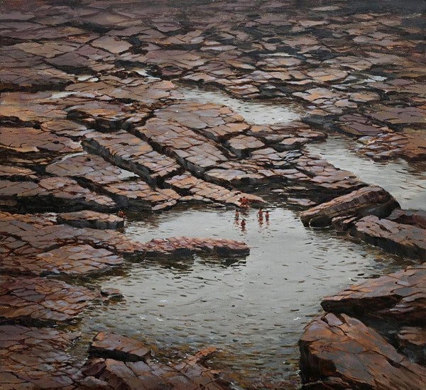 Cityscape acrylic painting titled 'Gokak', 33x36 inches, by artist Mangesh Shinde on Canvas