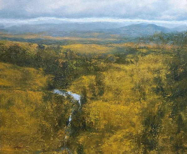 Landscape oil painting titled 'Gold And Silver', 30x36 inches, by artist Avishkar Vispute on Canvas