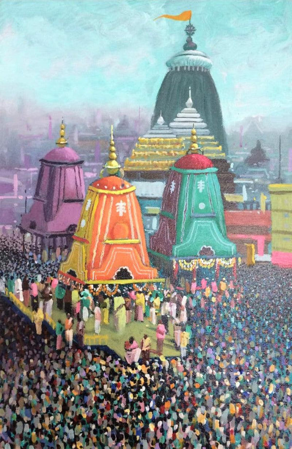 Religious acrylic painting titled 'Golden Area', 20x15 inches, by artist Amol Satre on Canvas