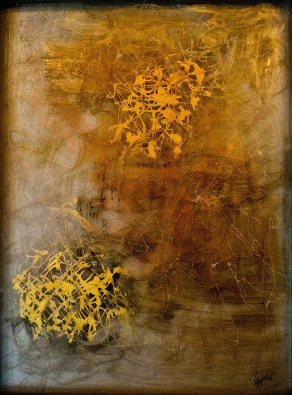 Abstract mixed media painting titled 'Golden', 24x18 inches, by artist Shuchi Khanna on Acrylic Sheet