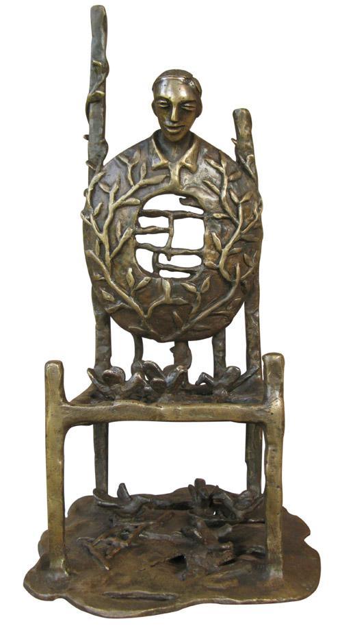 Figurative sculpture titled 'Golden Chair', 14x8x8 inches, by artist Asurvedh Ved on Bronze