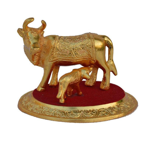 Animals craft titled 'Golden Cow with Calf Statue', 4x6x4 inches, by artist E Craft on Metal