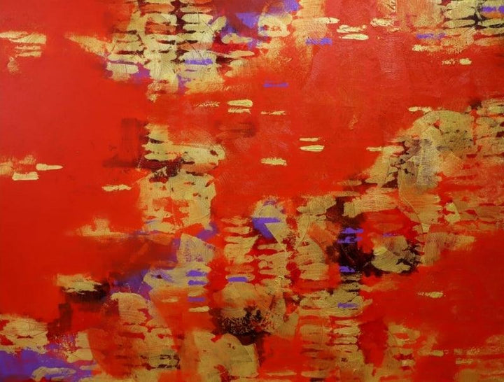 Abstract acrylic painting titled 'Golden Patterns', 36x48 inches, by artist Ns Art on Canvas