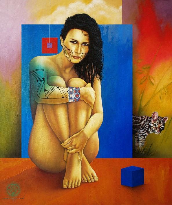 Figurative mixed media painting titled 'Golden Skin', 49x37 inches, by artist Victor Crisostomo on Canvas