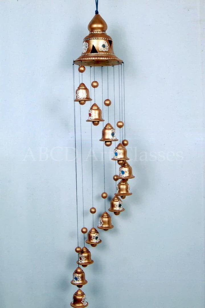 Lifestyle handicraft titled 'Golden Spiral Wind Chime', 26x5x3 inches, by artist ABCD- Any Body Can Draw Art Classes on Terracotta