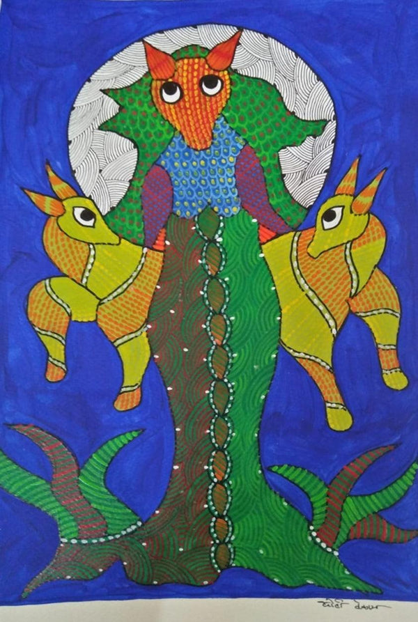 Animals gond traditional art titled 'Gond 1', 14x10 inches, by artist Choti Gond Artist on Paper
