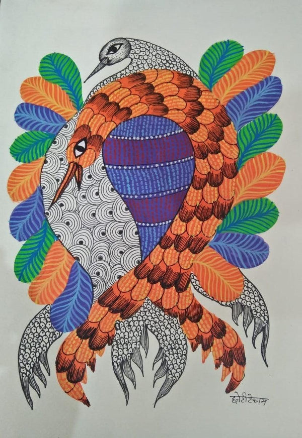 Animals gond traditional_art titled 'Gond 11', 14x10 inches, by artist Choti Gond Artist on Paper