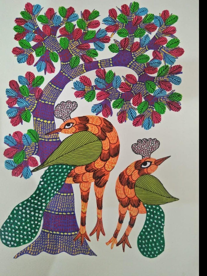 Animals gond traditional art titled 'Gond 12', 14x10 inches, by artist Choti Gond Artist on Paper