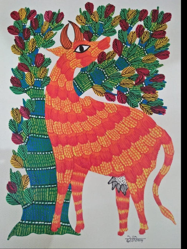 Animals gond traditional_art titled 'Gond 15', 14x10 inches, by artist Choti Gond Artist on Paper