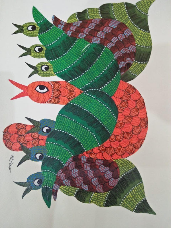 Animals gond traditional art titled 'Gond 17', 14x10 inches, by artist Choti Gond Artist on Paper
