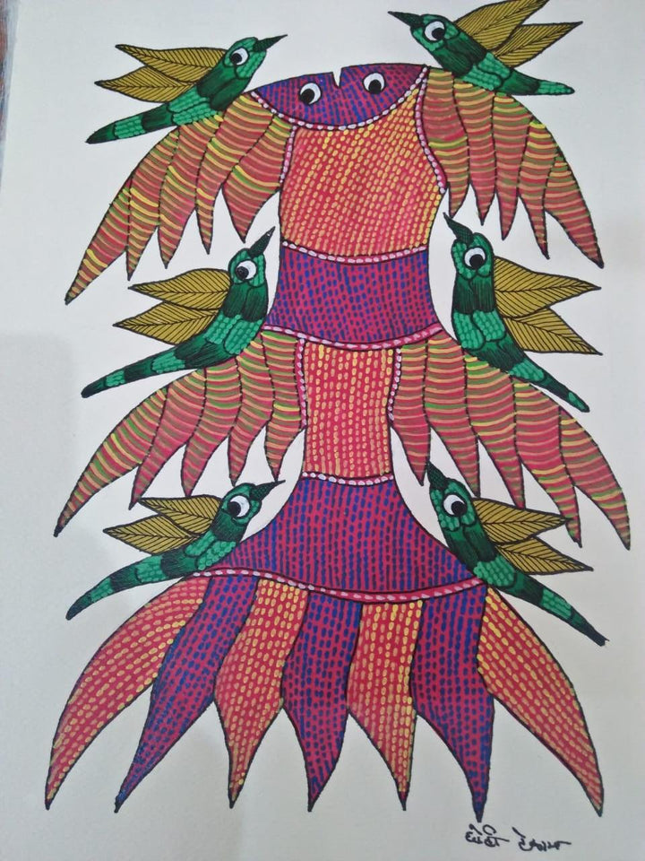 Animals gond traditional art titled 'Gond 18', 14x10 inches, by artist Choti Gond Artist on Paper