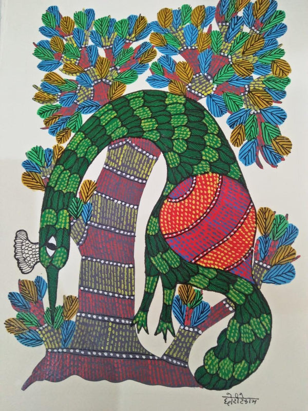 Animals gond traditional art titled 'Gond 19', 14x10 inches, by artist Choti Gond Artist on Paper
