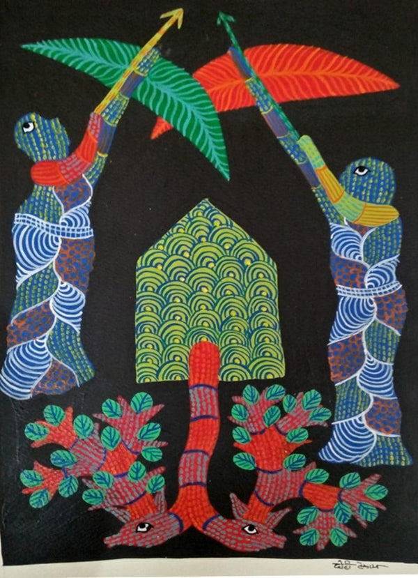 Animals gond traditional art titled 'Gond 2', 14x10 inches, by artist Choti Gond Artist on Paper