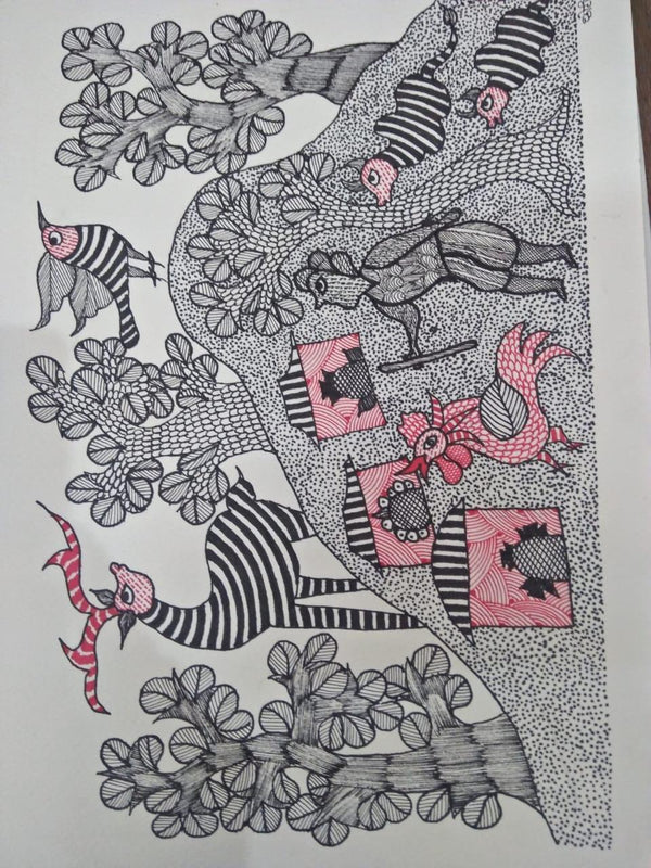 Animals gond traditional_art titled 'Gond 20', 14x10 inches, by artist Choti Gond Artist on Paper