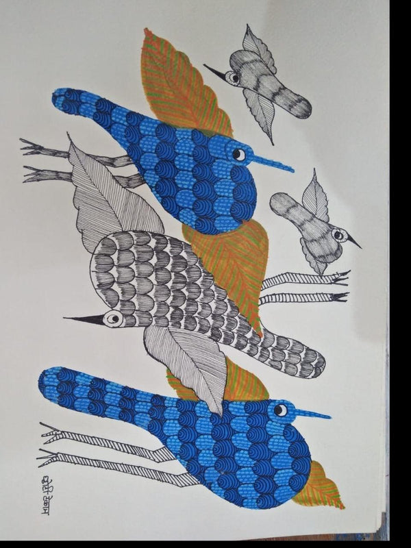 Animals gond traditional art titled 'Gond 22', 14x10 inches, by artist Choti Gond Artist on Paper