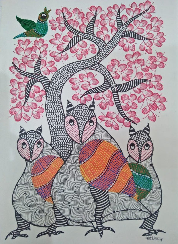 Animals gond traditional_art titled 'Gond 24', 14x10 inches, by artist Choti Gond Artist on Paper