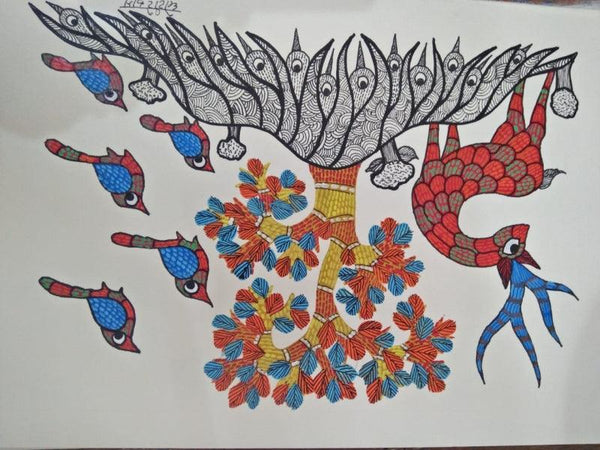 Animals gond traditional art titled 'Gond 5', 14x10 inches, by artist Choti Gond Artist on Paper