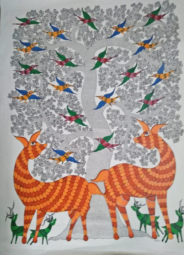 Animals gond traditional art titled 'Gond 8', 14x10 inches, by artist Choti Gond Artist on Paper