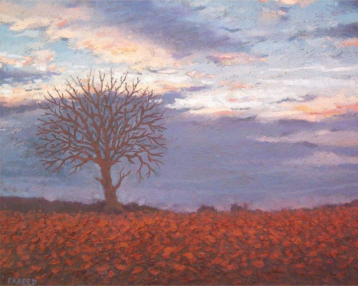 Landscape oil painting titled 'Good evening', 20x16 inches, by artist Fareed Ahmed on Canvas Board