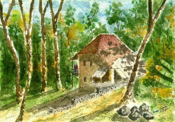 Landscape watercolor painting titled 'Good Stay', 10x14 inches, by artist Ramessh Barpande on Paper