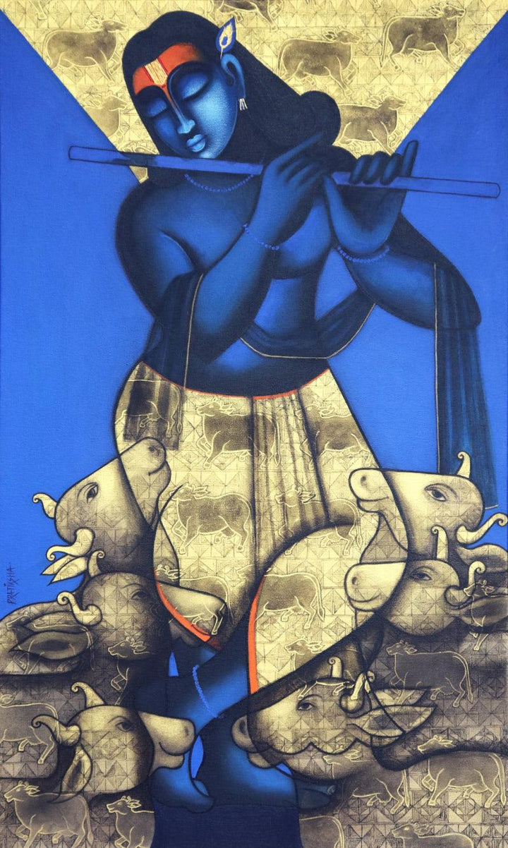 Religious acrylic painting titled 'Gopalpriya', 40x24 inches, by artist Pratiksha Bothe on Canvas