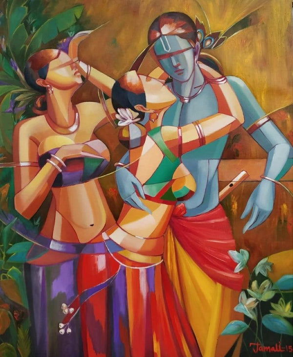Figurative acrylic oil painting titled 'Gopinath', 34x28 inches, by artist Tamali Das on canvas