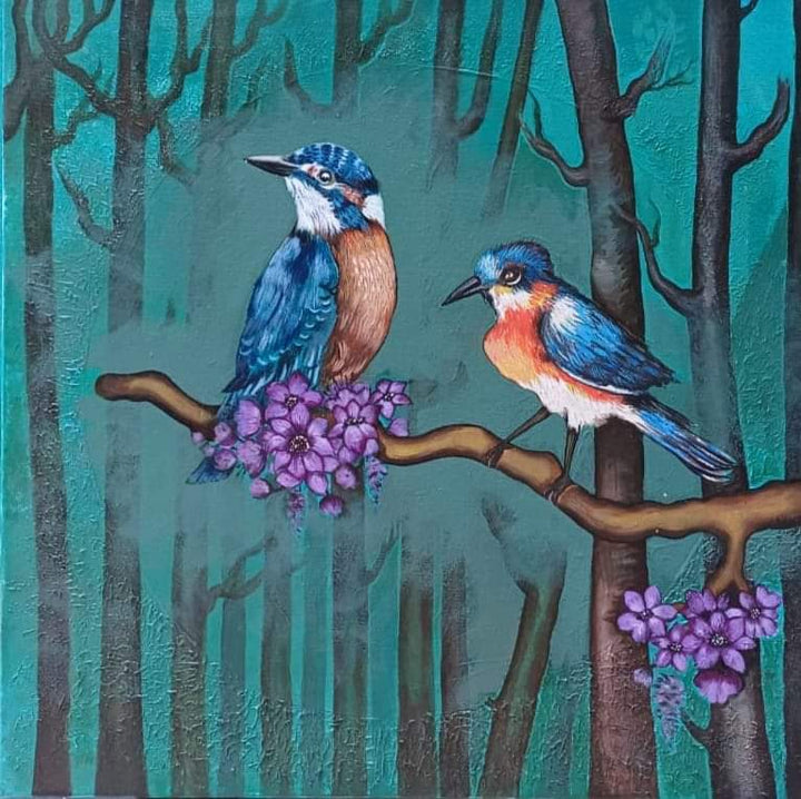 Animals acrylic painting titled 'Gossiping', 24x24 inch, by artist Shyamali Paul on Canvas