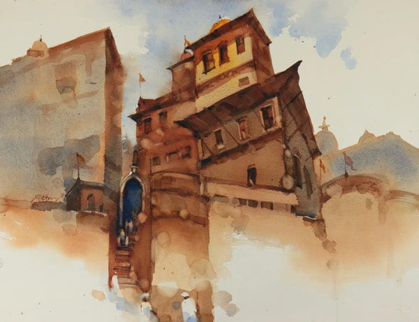 Landscape watercolor painting titled 'Got Inspired To Climb The Deth', 20x27 inches, by artist Prashant Prabhu on Paper