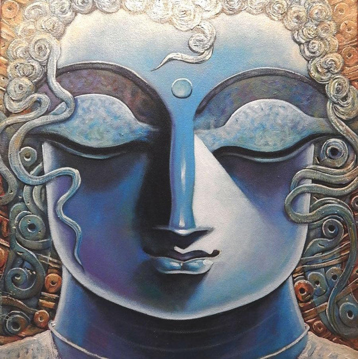 Religious acrylic painting titled 'Goutam', 20x20 inches, by artist Subrata Ghosh on Canvas