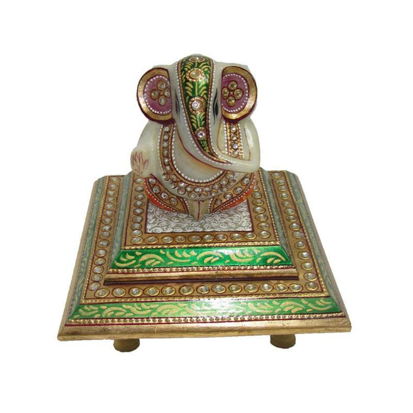 Religious craft titled 'Gracious Lord Ganesha', 6x6x6 inches, by artist Ecraft India on Marble