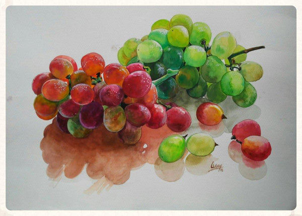 Still-life watercolor painting titled 'Grapes', 16x12 inches, by artist Dr.uday Bhan on Paper